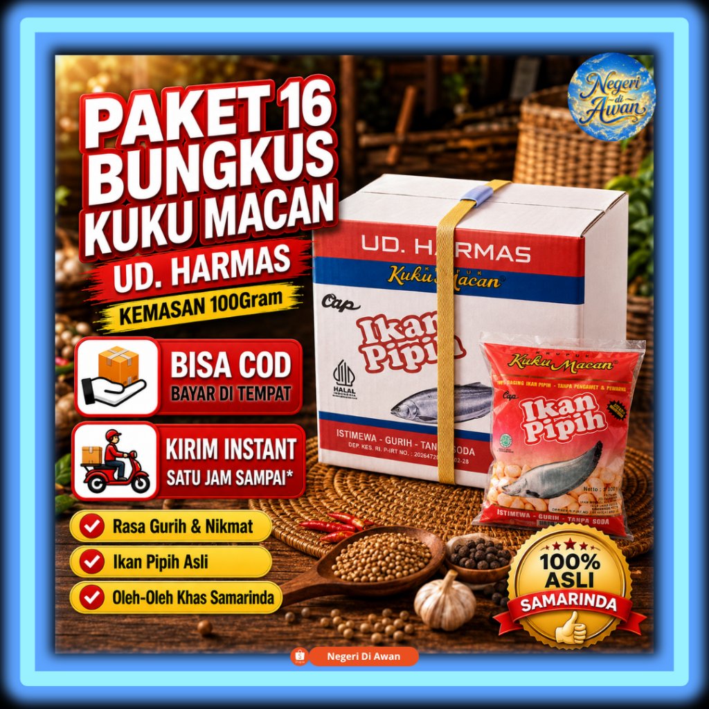 Paket 1 Dus Isi 16 Pcs Kerupuk Kuku Macan Ikan Pipih UD Harmas 100gr - Oleh Oleh Khas Samarinda Kali