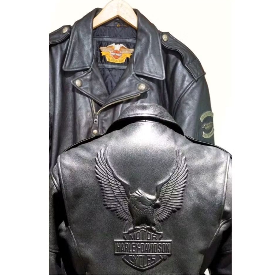 Harley Davidson HD Mens Cruiser Ramones Eagle Back Embossed Cowhide Leather Biker Jacket X Jaket Kul