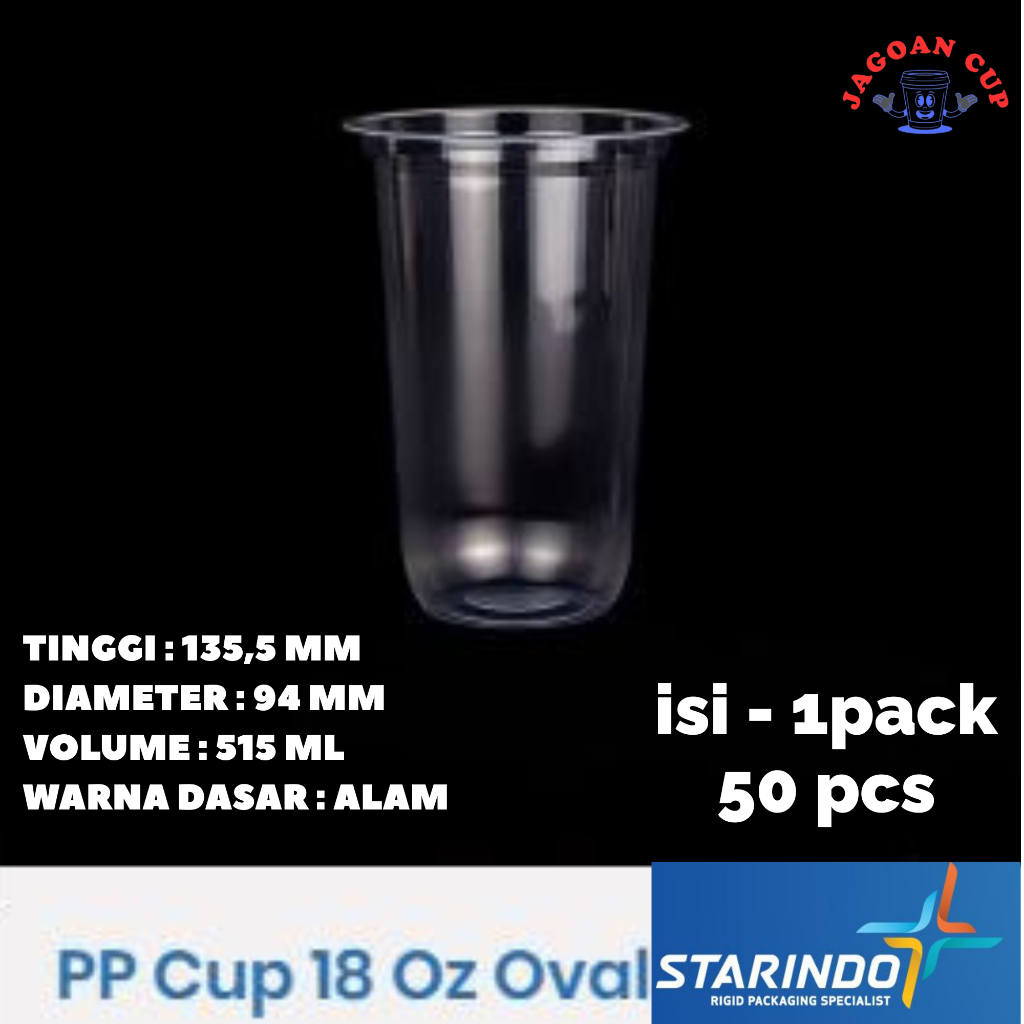 Gelas Plastik 18 Oz Polos OVAL Starindo / Pp Cup Starindo 18 Oz