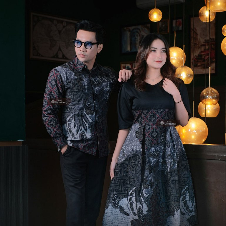 Motif PURNAMASARI - Gemilang Batik Couple Kemeja dan Dress Modern Premium Sarimbit Pasangan