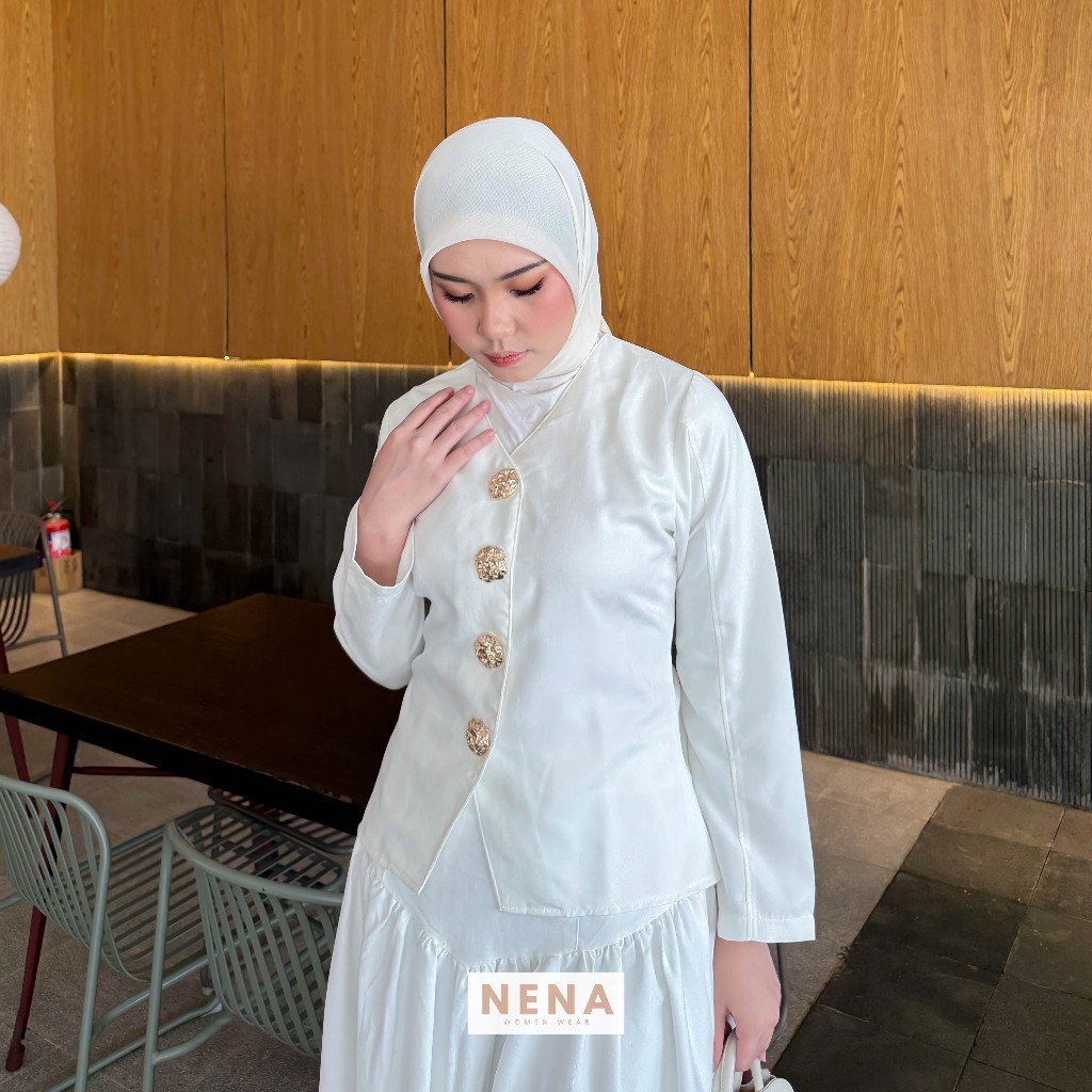 NENA Celine Blazer - Outer Wanita Kancing Emas Premium Bahan Suede Baby Corduroy - Atasan Blouse Kor
