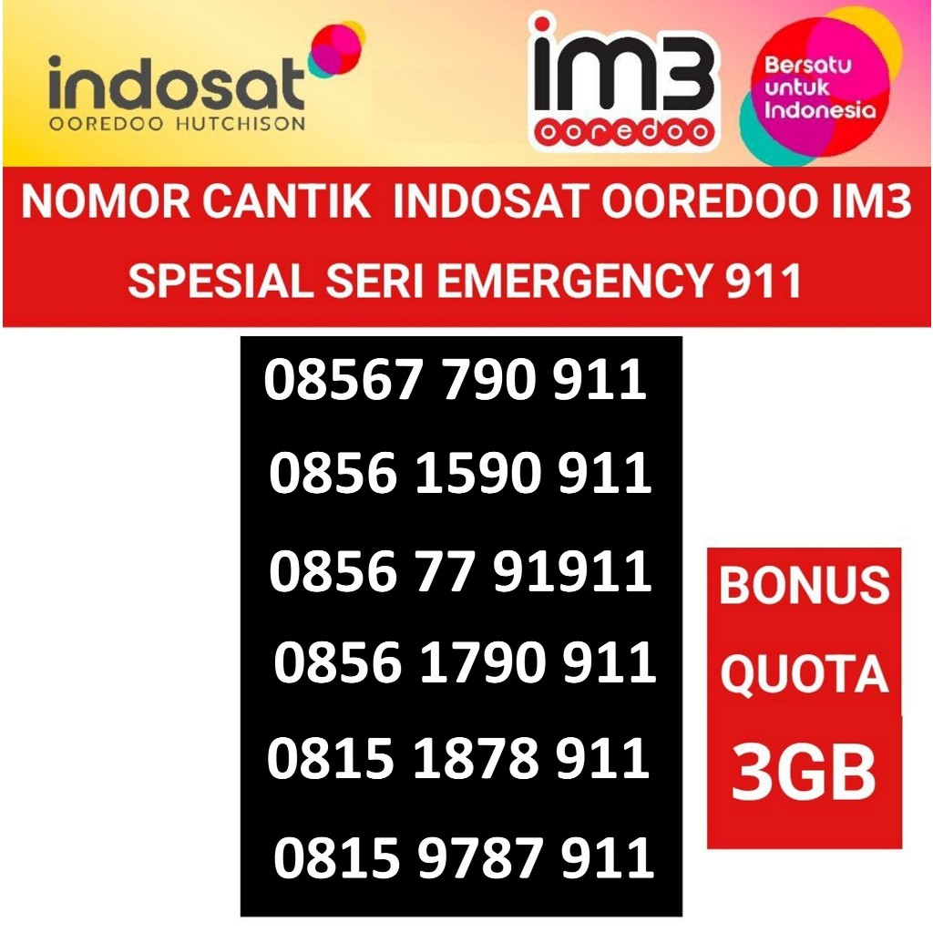 Indosat ooredoo im3 4G 5G nomor cantik kartu perdana nomer 11 digit best 911 emergency
