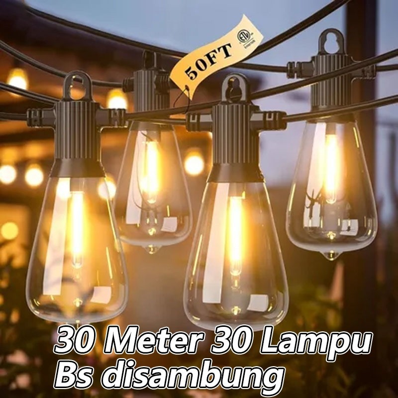 SLIENTSPIN Lampu String 30M Bohlam Bisa Diredup IP65 Cahaya Kuning Model Gantung