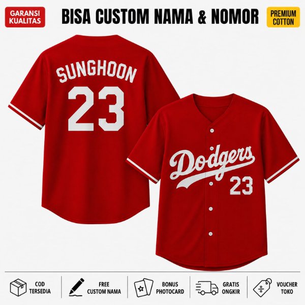 Jersey Baseball Custom Nama dan Nomor enhypen Baju Olahraga Bisbol Dodgers Premium Pria Wanita Lenga
