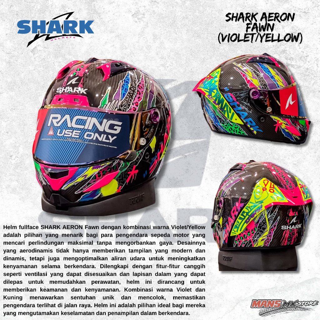 SHARK AERON FAWN VIOLET YELLOW FULLFACE ORIGINAL HELM SHARK FULL FACE