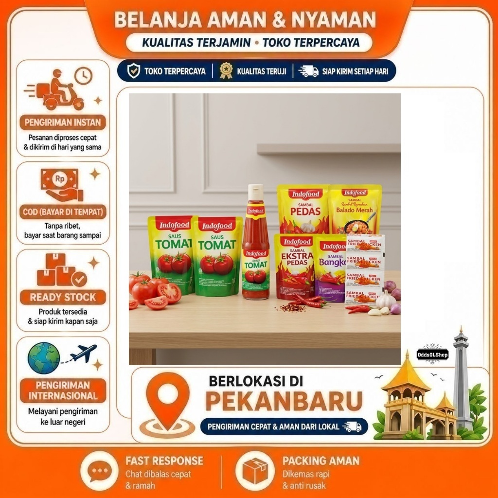 Indofood Sambal Bangkok, Sambal Ekstra Pedas, Saus Tomat, Ketchup, Saus Bumbu Balado & Ayam Goreng