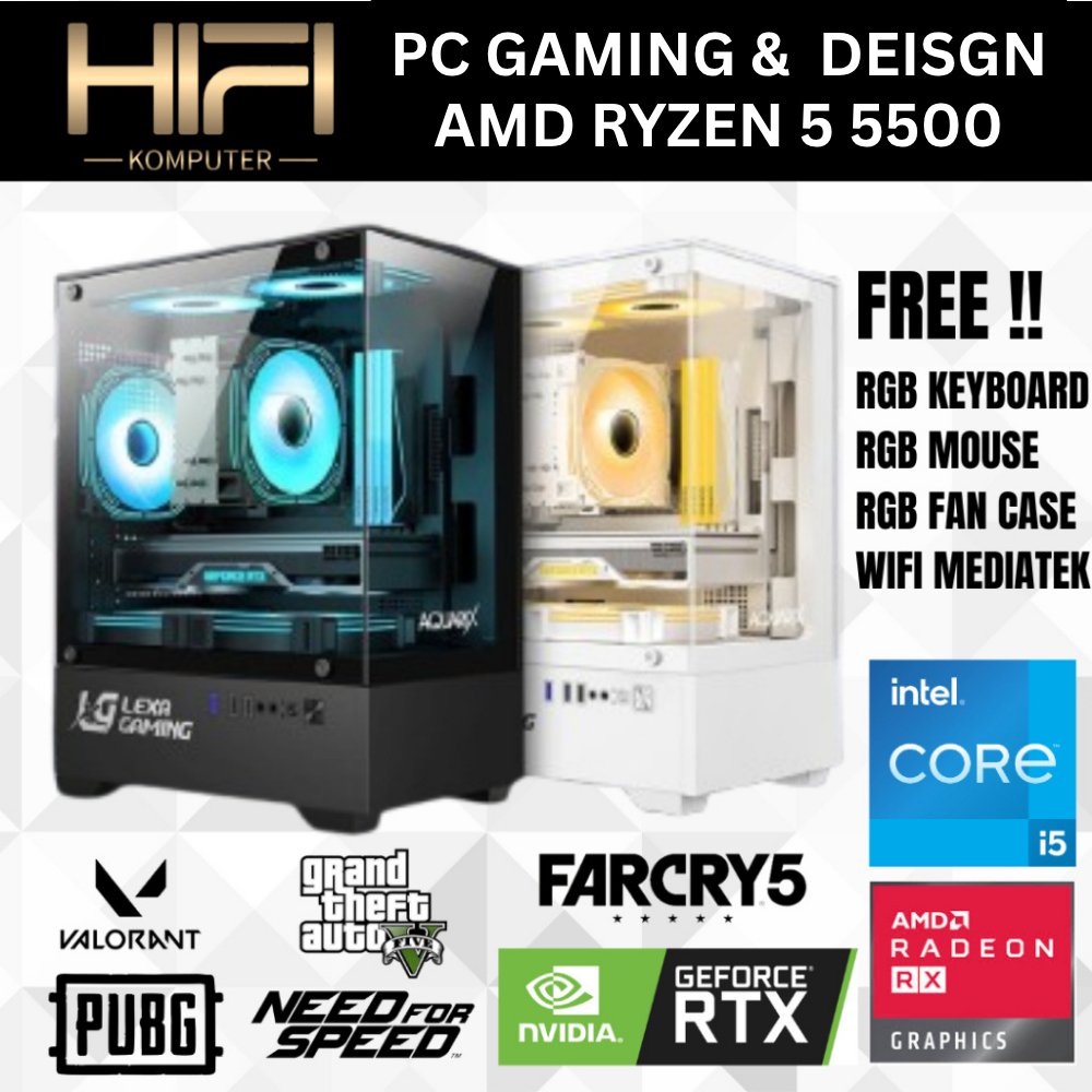 PC Gaming Fullset AMD RYZEN 5 5500 RTX 4060 8GB RTX 3060 12GB Gaming Editing Rendering Live Streamin