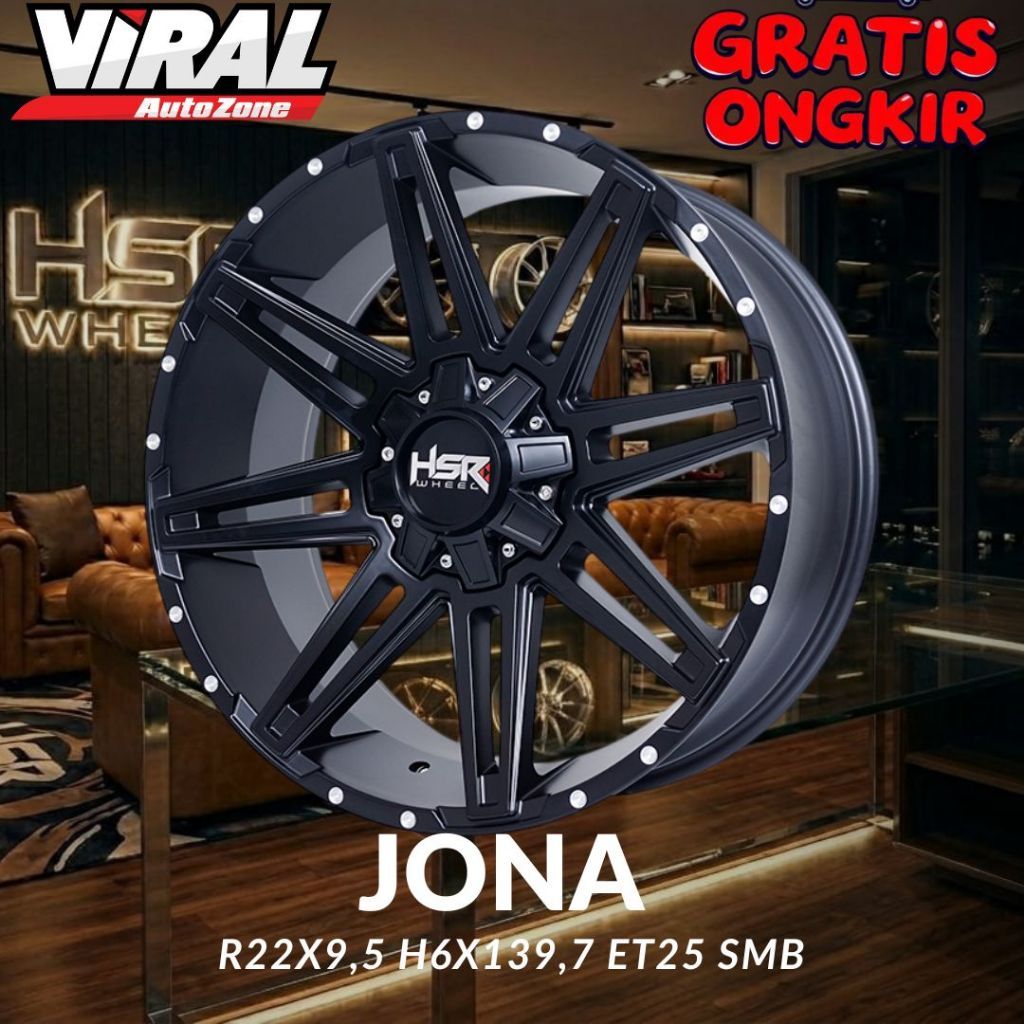 Velg Mobil Ring 22 HSR JONA R22 Lebar 9,5 Lobang 6 Pcd 6x139,7 Et25 Black