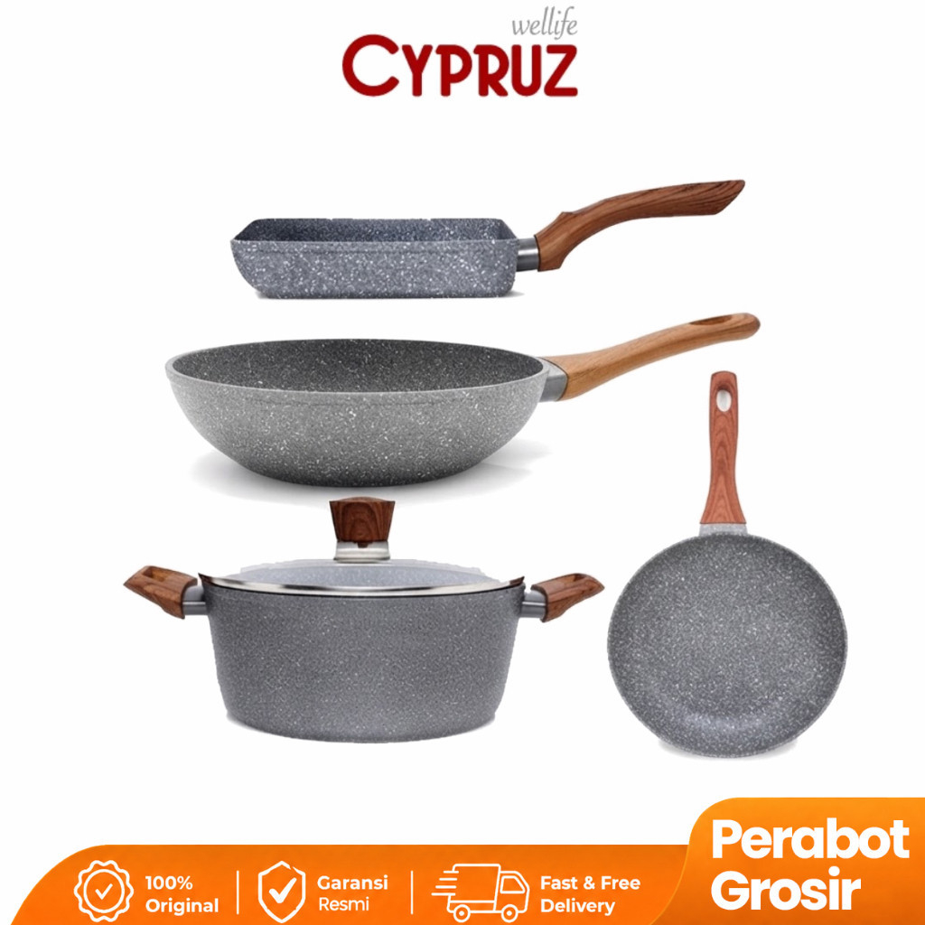Cypruz Set Pan Induksi 4pcs Marble Fp0643 Fp0641 Fp0630 Panci Pi0736