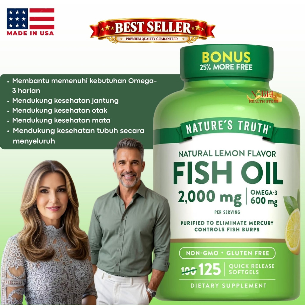 Nature’s Truth Omega 3 Fish Oil 2000 mg Liquid Softgels, Lemon Flavor, 125 Softgels (USA)
