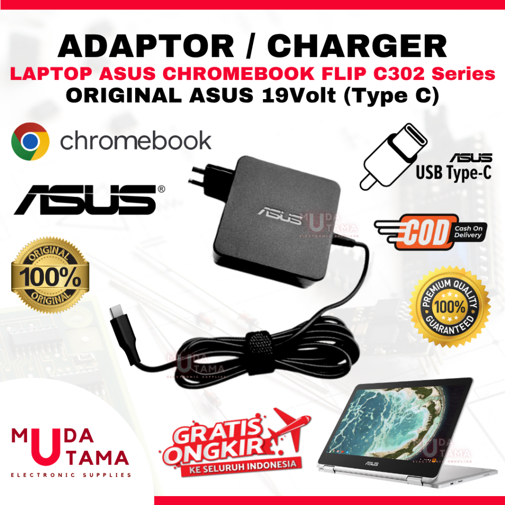 Adaptor Charger Laptop ASUS Chromebook Flip C302 Series USB Type C - Adaptor Laptop ASUS Chromebook 