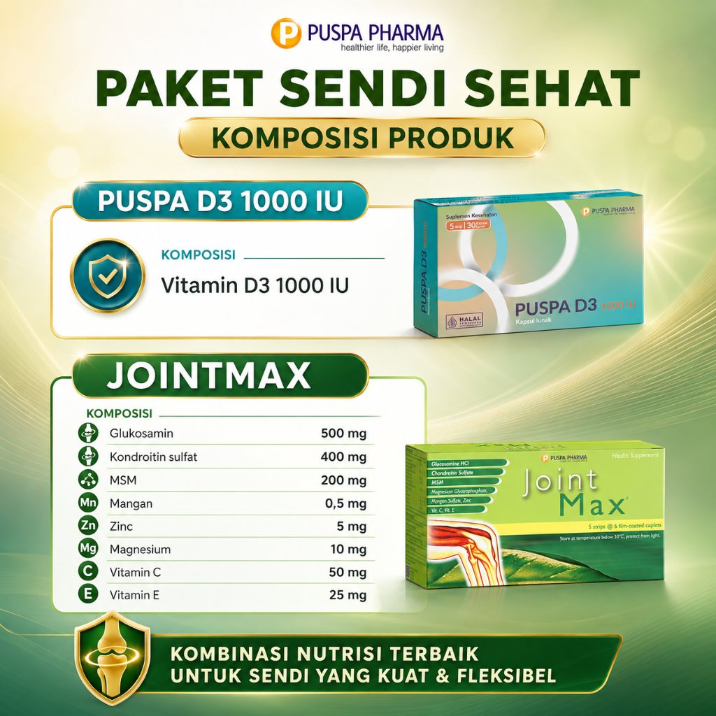Paket Sendi Sehat 2 - Jointmax (Glucosamine, Chondroitin, MSM) 1 Box + Puspa D3 1000 iu 1 Btl