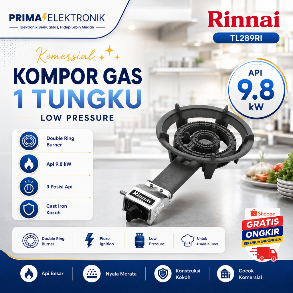 KOMPOR GAS RINNAI SEMI KOMERSIL TL 289 RI/TL289RI/TL 289RI/TL 289 RI/TL-289RI/ORIGINAL/GARANSI RESMI