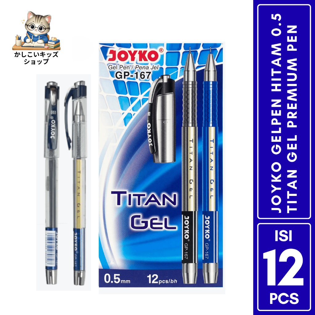 Joyko Titan GEL Pulpen Hitam 0.5mm Grosir Isi 12 Pcs Anti Macet Premium Lembut Dipakai Original