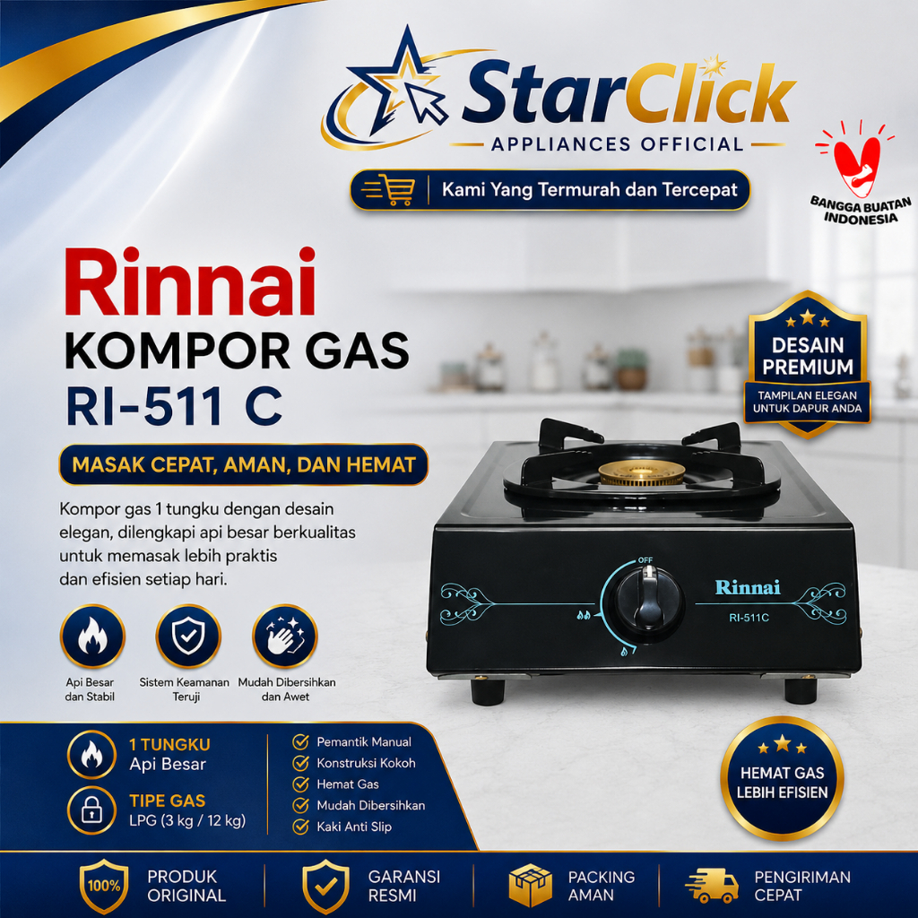 RINNAI KOMPOR GAS RI-511C / RI 511 C / RI511C  [1 Tungku]