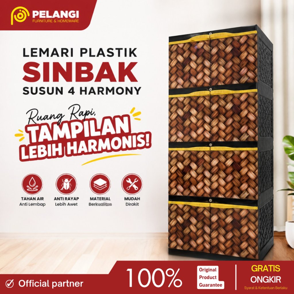 Lemari Plastik Sinbak Susun 4 Harmony | Lemari Pakaian Lemari Baju Rak Penyimpanan