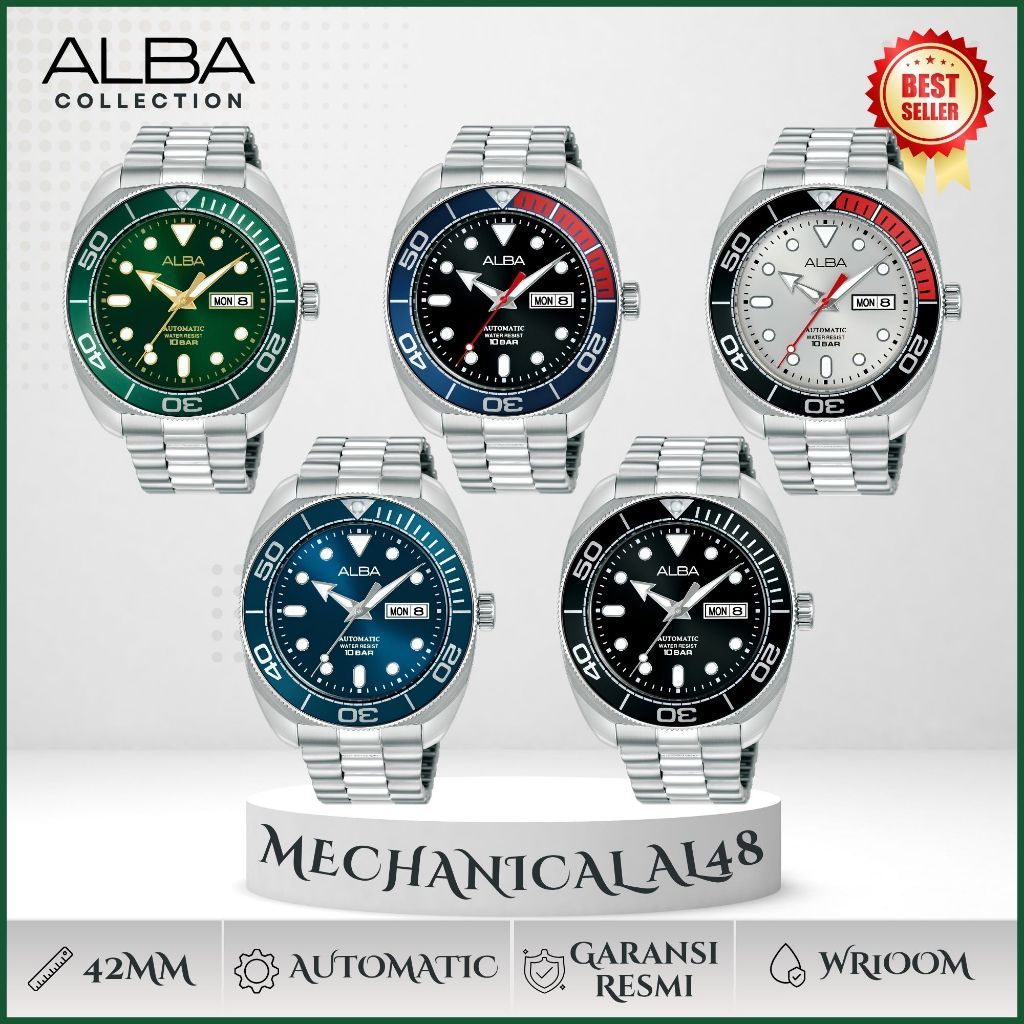 ALBA Automatic Mechanical Jam Tangan Pria Original Stainless Steel 42mm Y676 10 Bar
