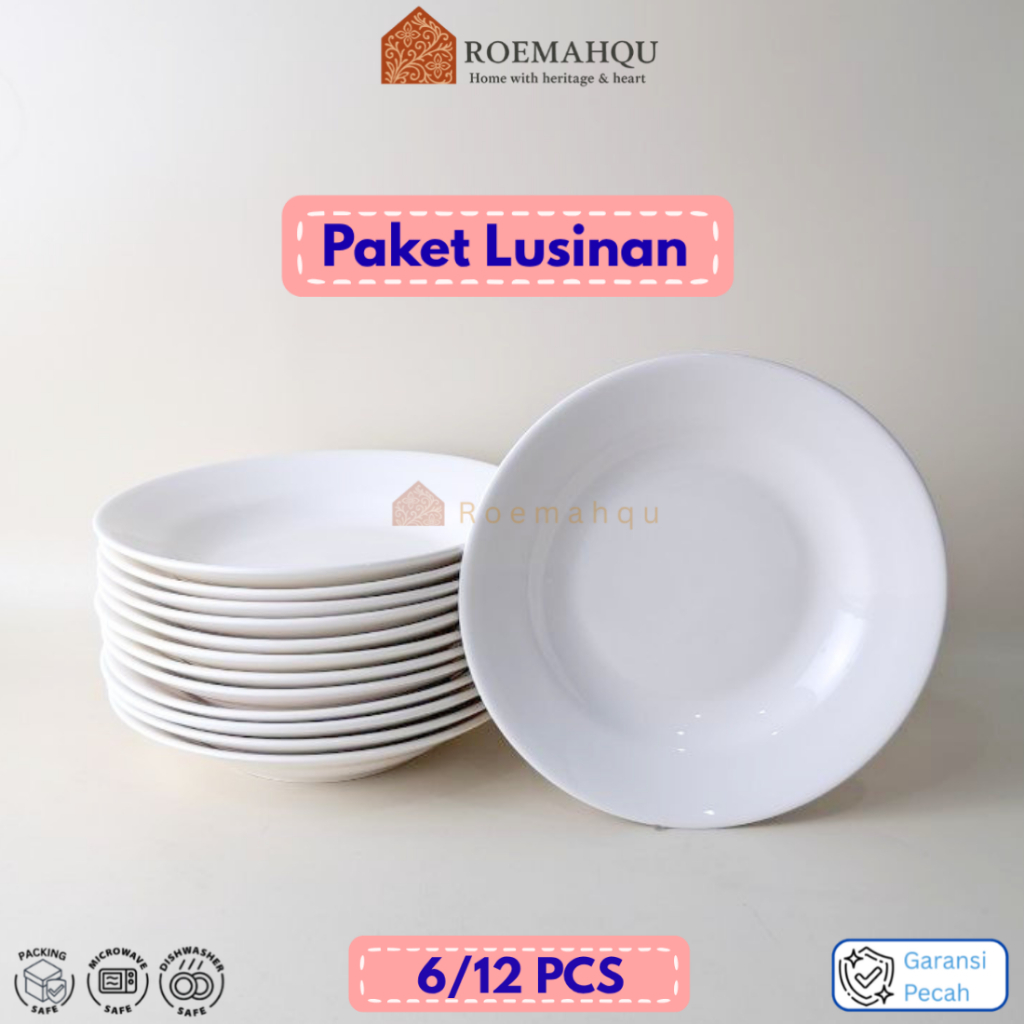 [6/12 Pcs] Piring Makan Keramik Polos Putih (6,7,9 Inch) - Piring kecil tatakan kue cekung Lusinan P