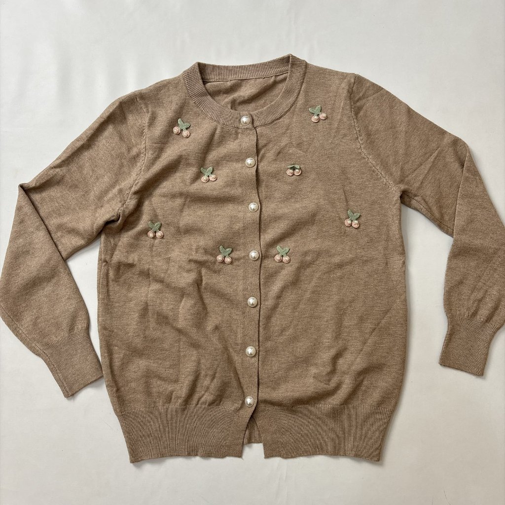 Delova Wardrobe - Cardigan Cherry Atasan Knit Bahan Rajut Halus & Tebal premium - Outer Wanita Korean Style