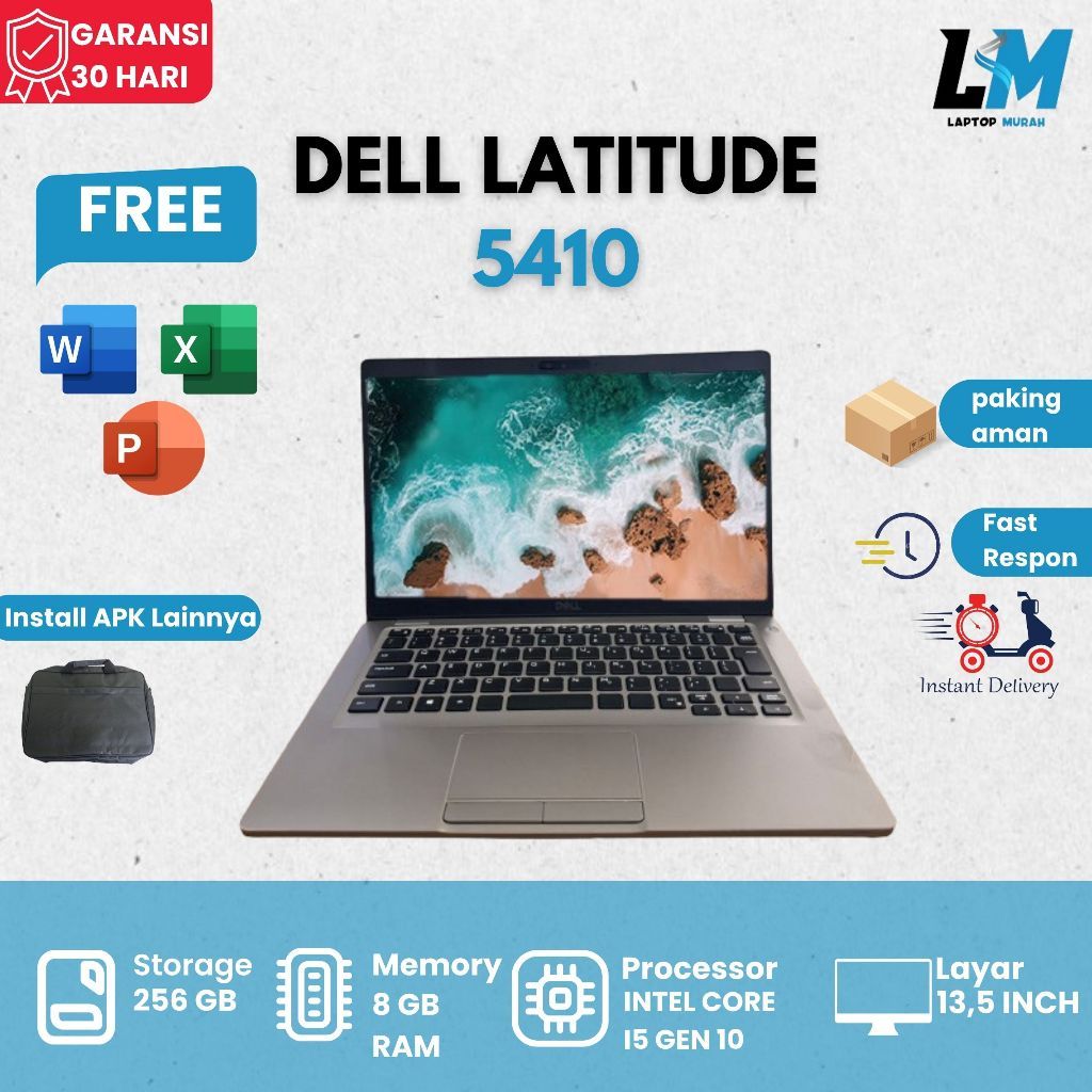 DELL LATITUDE 5410 INTEL CORE I5 GEN 10 RAM 8GB SSD 256GB SIAP PAKAI