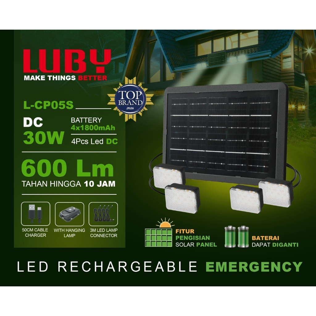 GrosirDotCom - LUBY Lampu Emergency Lampu Darurat Gantung Camping Portable Solar Panel 4 Lampu LED T