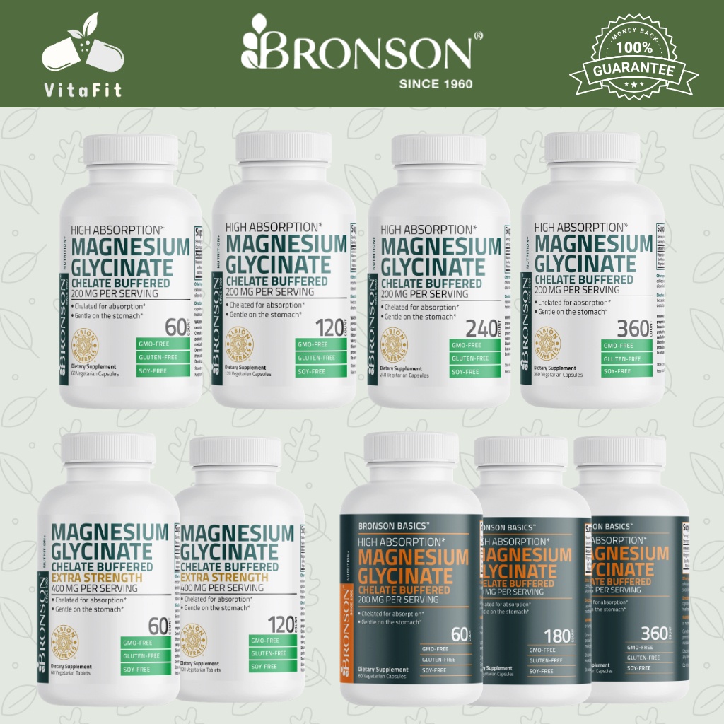 Bronson Magnesium Glycinate 200MG / Magnesium Glycinate Extra Strength 400MG / Basics Magnesium Glyc
