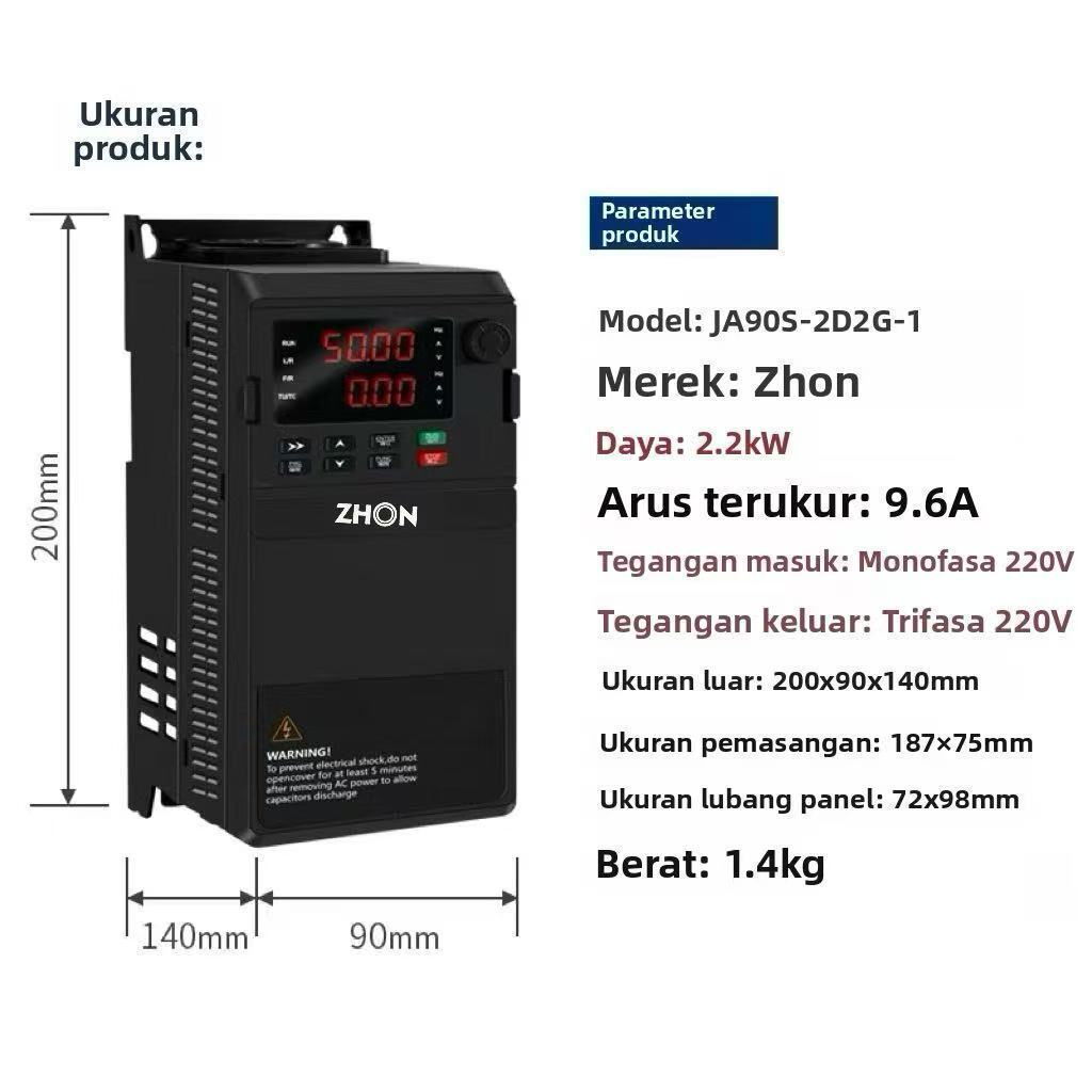 Inverter VFD ZHON 2.2KW 220V-OUT 220V