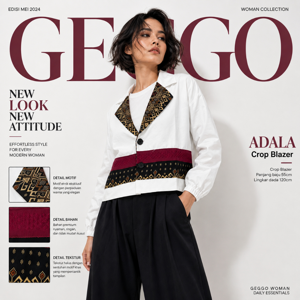 WIDI Crop Blazer Wanita Bahan Katun Mix Batik Koleksi Baju Kemerdekaan by Geggo Woman