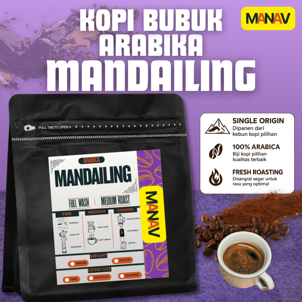 Kopi Bubuk Arabika Mandailing / 100% Single Origin / Kopi Bubuk Arabika Mandailing 100gr / Kopi Bubu