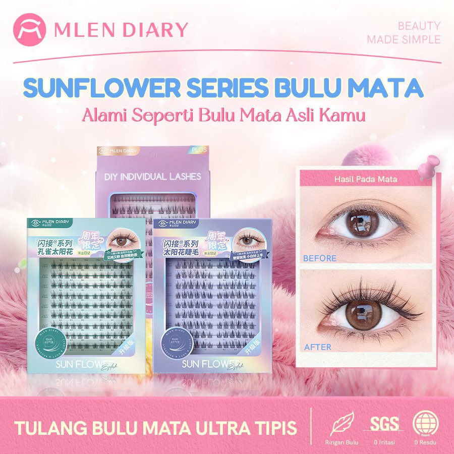 MLEN DIARY Set Bulu Mata Palsu Sunflower Seri Korean Look - Bulu Mata Cluster Natural Tipe Bunga Mat
