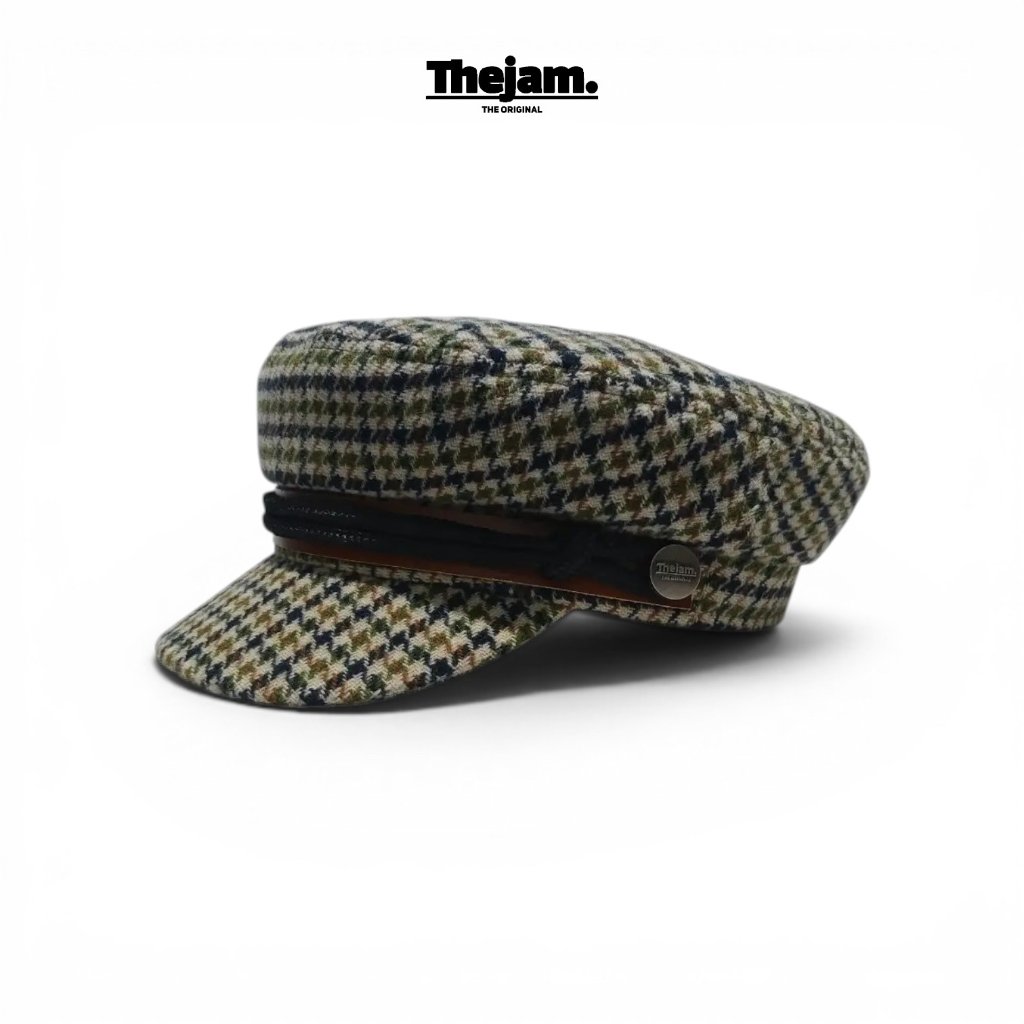 Thejam. Topi Fisherman | Sailor hat wool houndstooth green | Fiddler cap