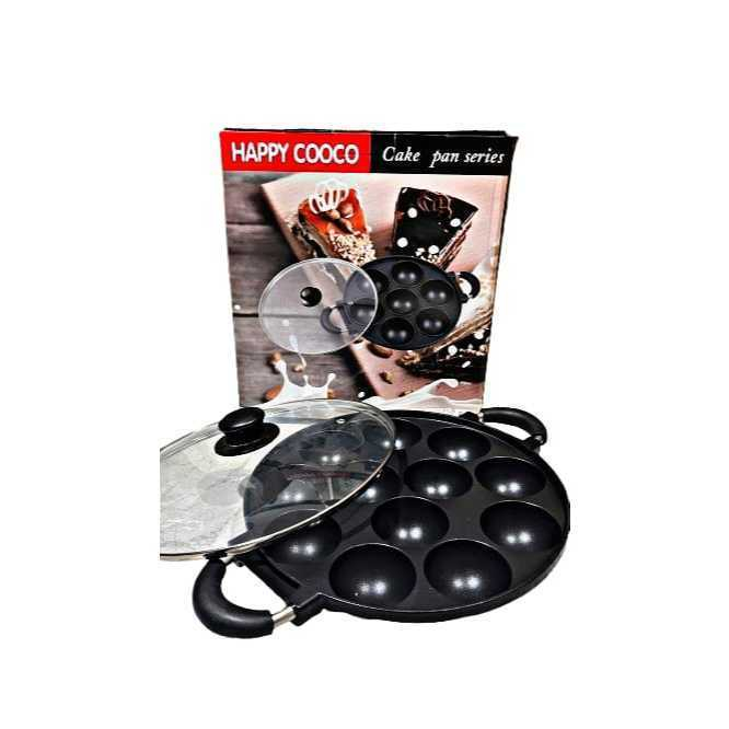 HAPPY COOCO Cake Pan Series |Cetakan Takoyaki 12 Lubang Cekung+tutup 28cm | Cetakan Serbaguna | Snac
