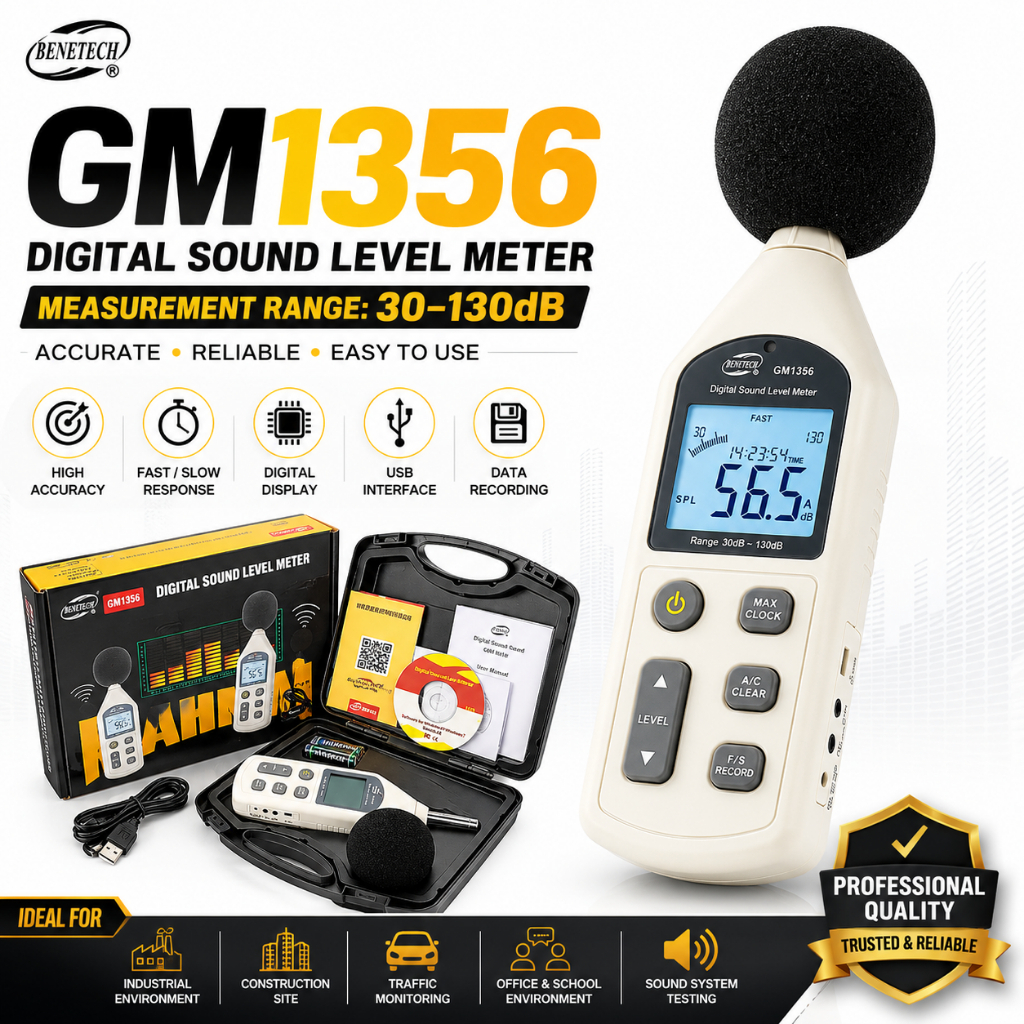 Benetech GM-1356 1352 Digital Sound Level Meter Kebisingan Suara Audio Vioce Tester Meter GM1356 30-