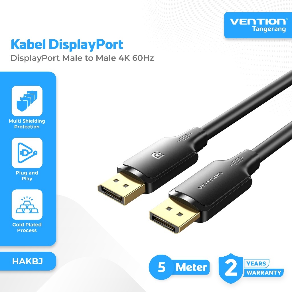 Vention Kabel DisplayPort Male to Male 4K 60Hz HD Cable DP Audio and Video Sync 5 M 5 Meter - HAKBJ