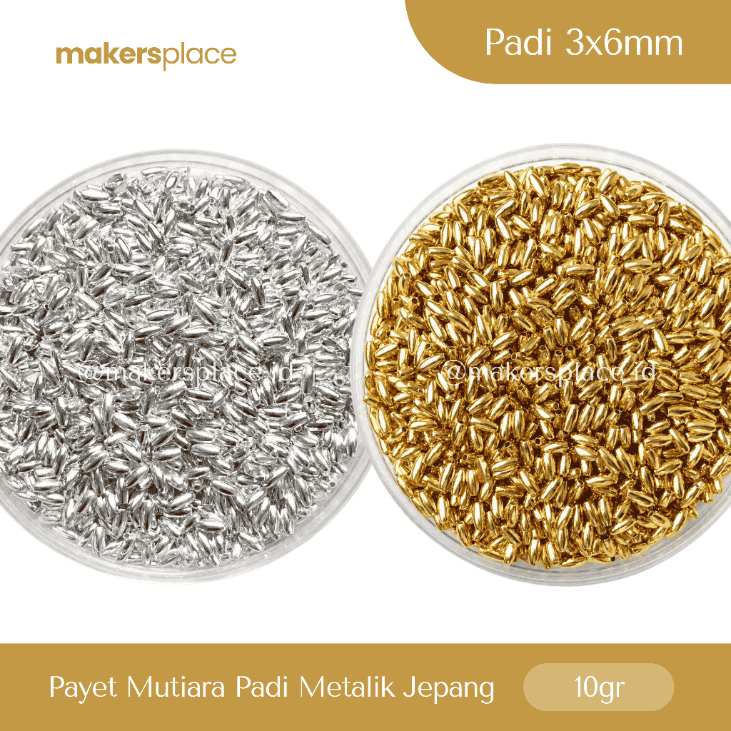 MAKERSPLACE Payet Mote Manik Mutiara Padi Metalik Ukuran 3x6mm Kualitas Jepang Kilau Premium