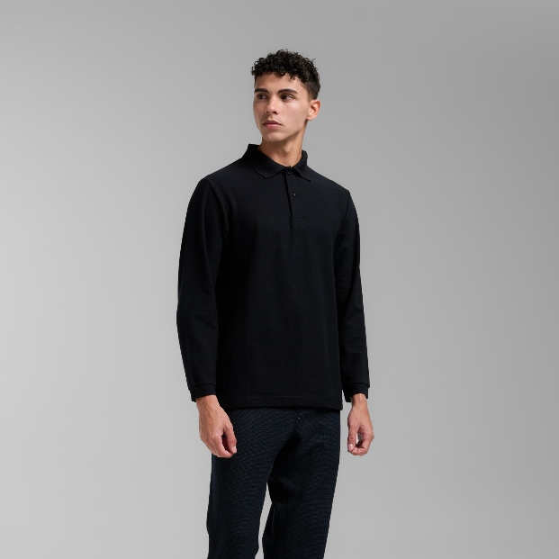 BYBLANK Sapporo Polo Long Sleeve - Kaos Polo Pria Lengan Panjang in Black