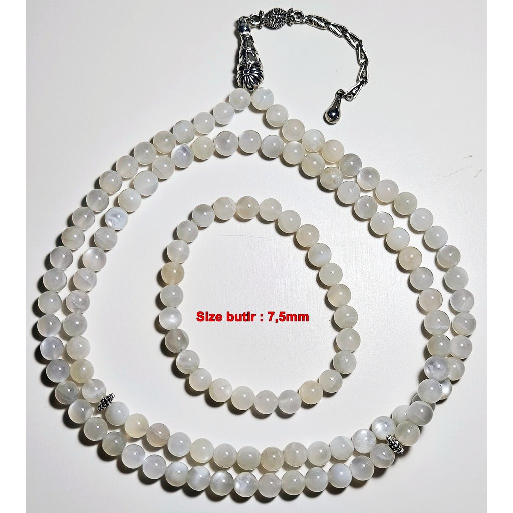 Paket tasbih + gelang batu silky moonstone ceylon white flash asli alami.