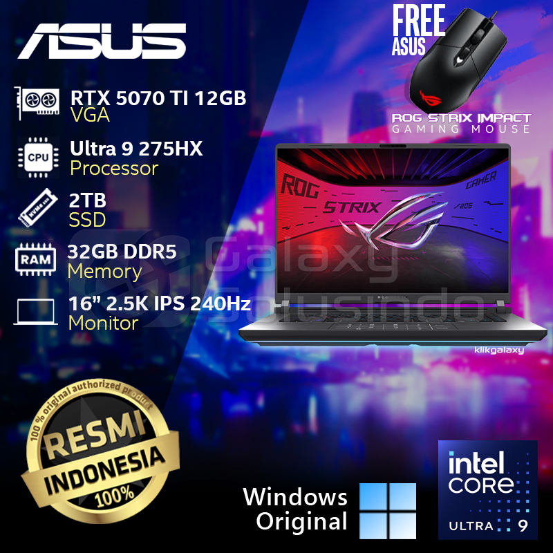 ASUS ROG STRIX G16 G615LR-I9NT7C6G-HM - RTX 5070 TI 12GB Intel Ultra 9 275HX 2TB SSD 32GB RAM Notebo