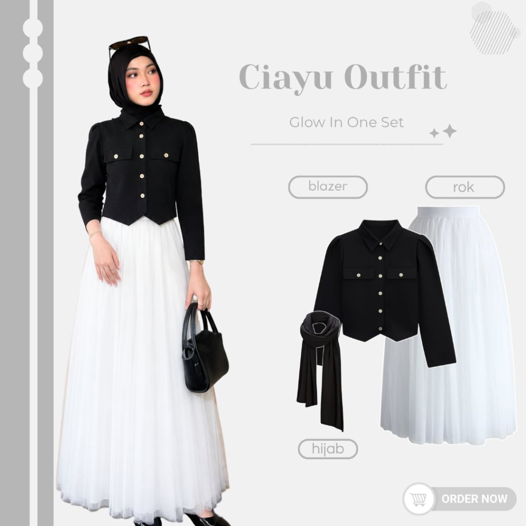 One Set 3in1 Set Outfit Simpel ( Blazer+Rok Tutu+Hijab ) Ciayu Style Fashion Remaja Kekinian Treny