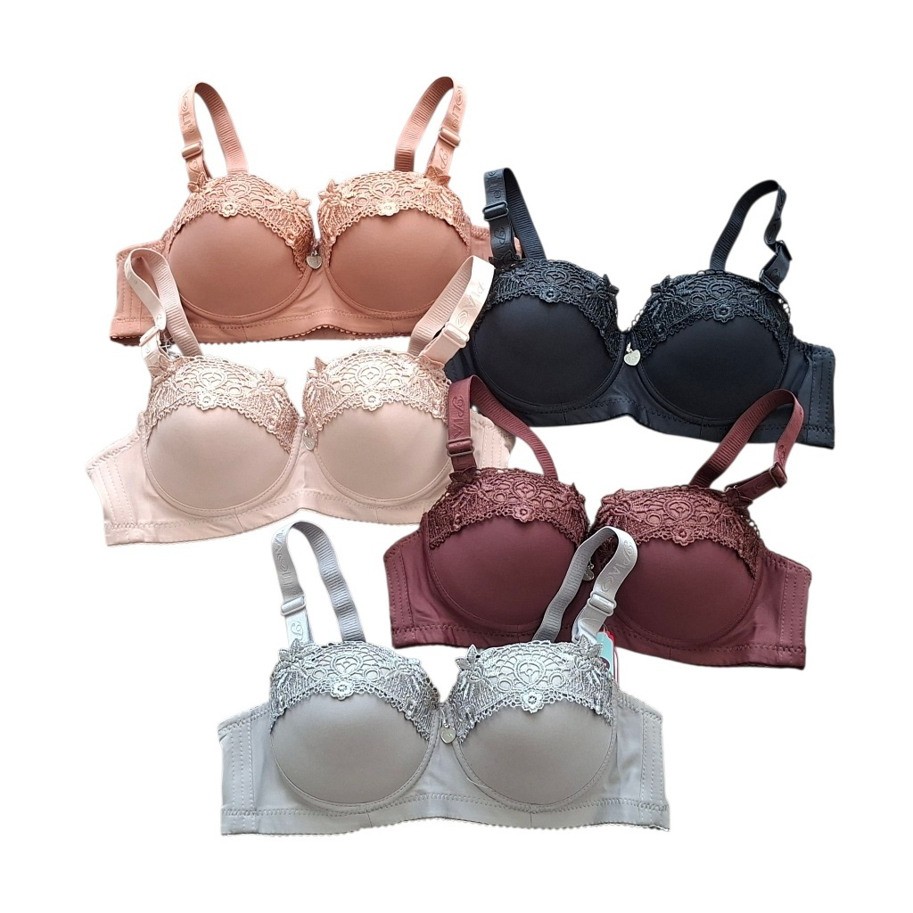 Piaoli Bra Wanita Bh Kawat Brukat Busa Tipis Ukuran 36-42 Kait 3 Bahan Adem