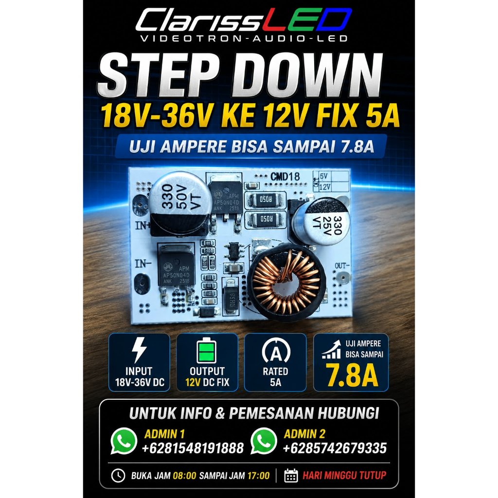 Step Down Converter Dc to Dc 5A 18v-36v ke 12v fix