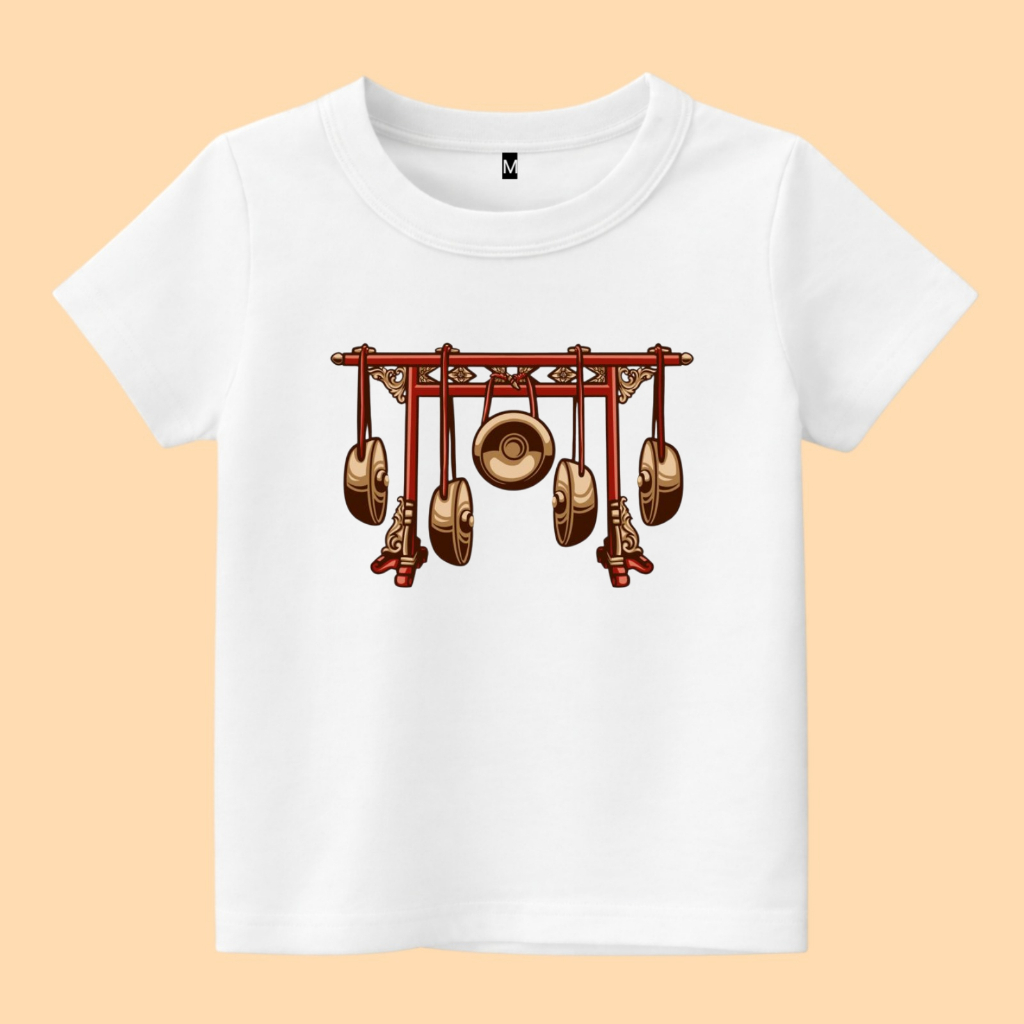 baju kaos anak gambar alat musik tradisional gong