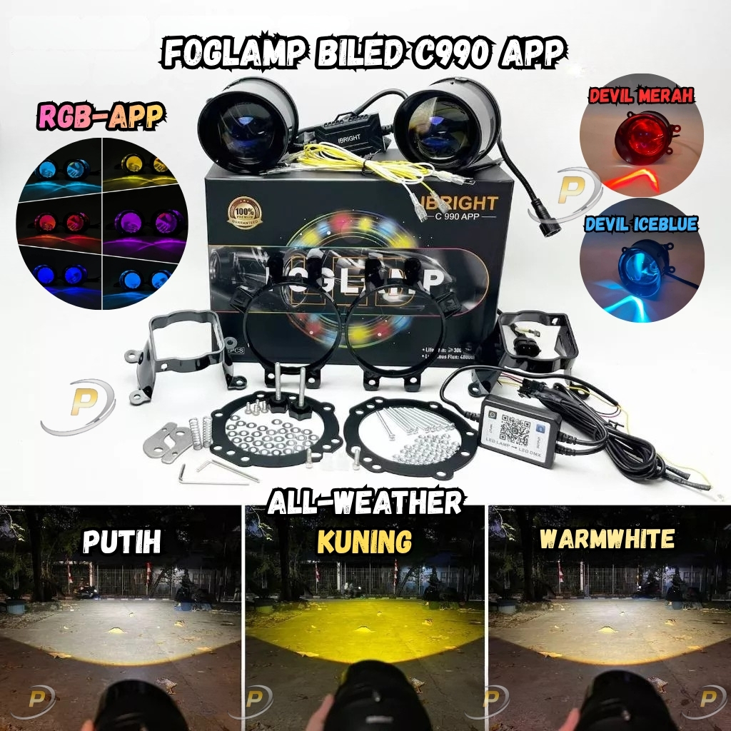 IBRIGHT Foglamp 3inc IBRIGHT Sepasang Upgrade Honda dan Toyota Blue Lens C990 Bonus Breket Foglamp U
