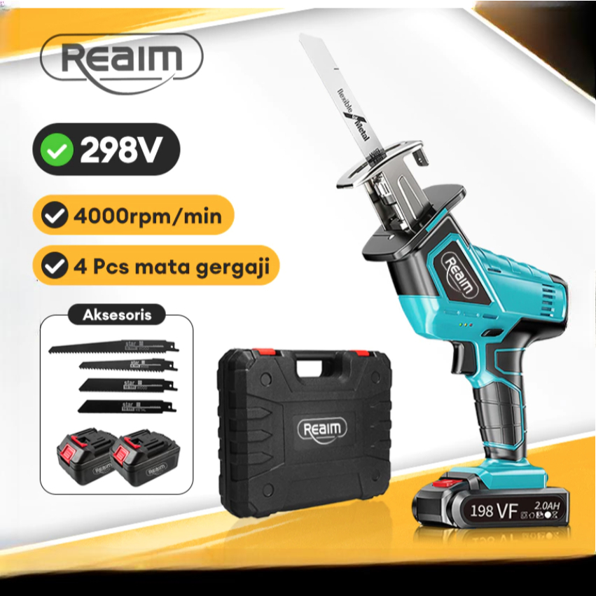 REAIM Reciprocating Chainsaw Gergaji Saw Cordless / Mini Chainsaw 198V / Cordless Reciprocating Saw