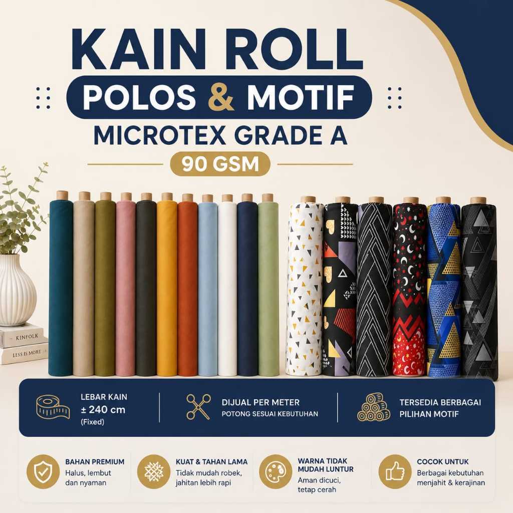 COTTON CLOUD - Kain Katun Disperse Microtex (SATU ROLL/100METER) - Kain Sprei polos & motif  90 GSM 