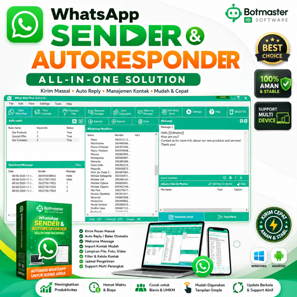WHATSAPP SENDER & AUTORESPONDER BOTMASTER ID | Aplikasi Kirim Pesan Massal, Auto Reply & Broadcast W