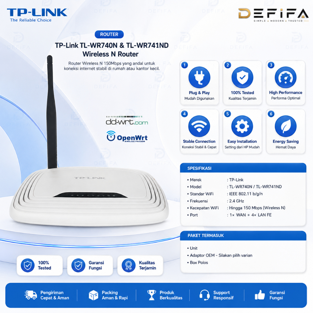 TP-Link TL-WR740N & TL-WR741ND Wireless N Router | Original / OpenWrt / DD-WRT | Putih Mulus