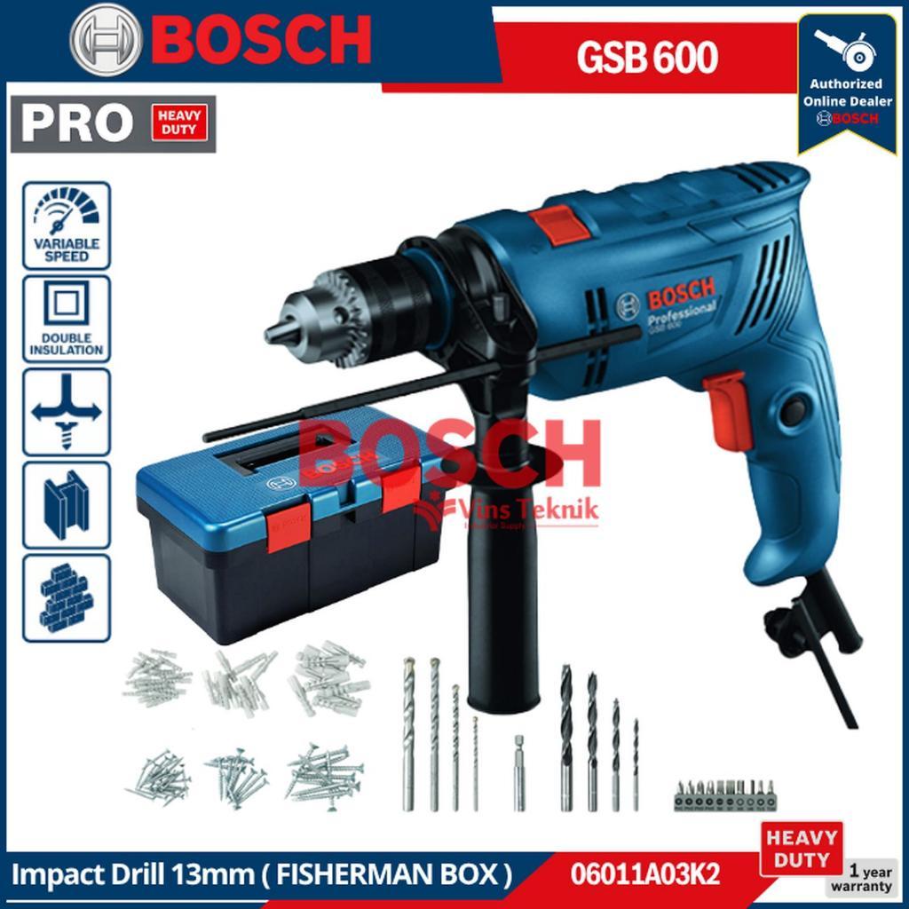 BOSCH GSB 600 Set Mesin Bor Tembok Listrik Impact Drill 13mm 600Watt FISHERMAN BOX