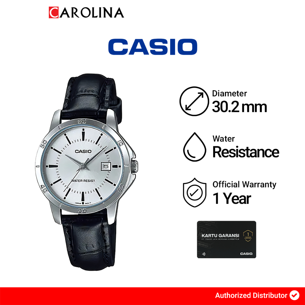 Jam Tangan Wanita Casio General LTP-V004L-7A Silver Dial Black Leather Band