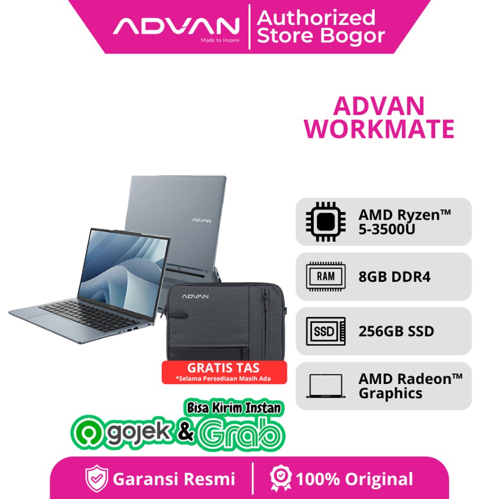 ADVAN WORKMATE AMD RYZEN 5 3500U 8GB RAM 256GB SSD 14" FHD IPS LAPTOP WINDOWS 11 ORIGINAL